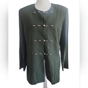 Vintage Michael Blake Army Green Gold Buttoned Long Sleeve Blouse Size 10